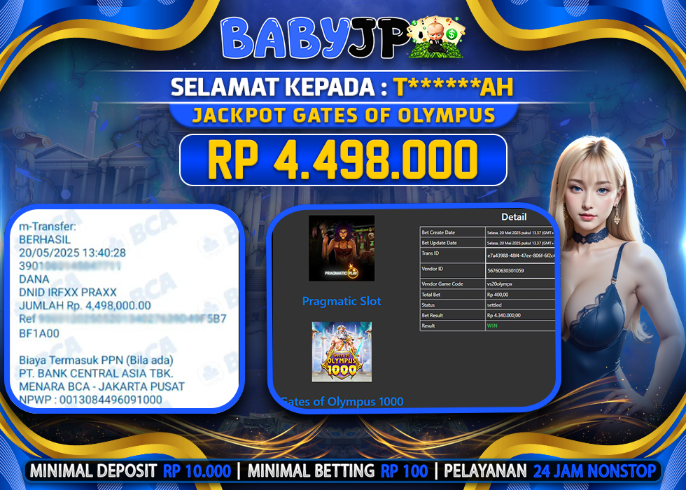 T******AH JACKPOT GATES OF OLYMPUS X1000,-LUNAS